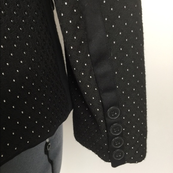 Black polka dot cotton blend lined blazer w/ribbon - Picture 4 of 10